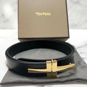 Tom Ford Black Belt w/ Gold T Buckle Incl Box  and Dust Bag